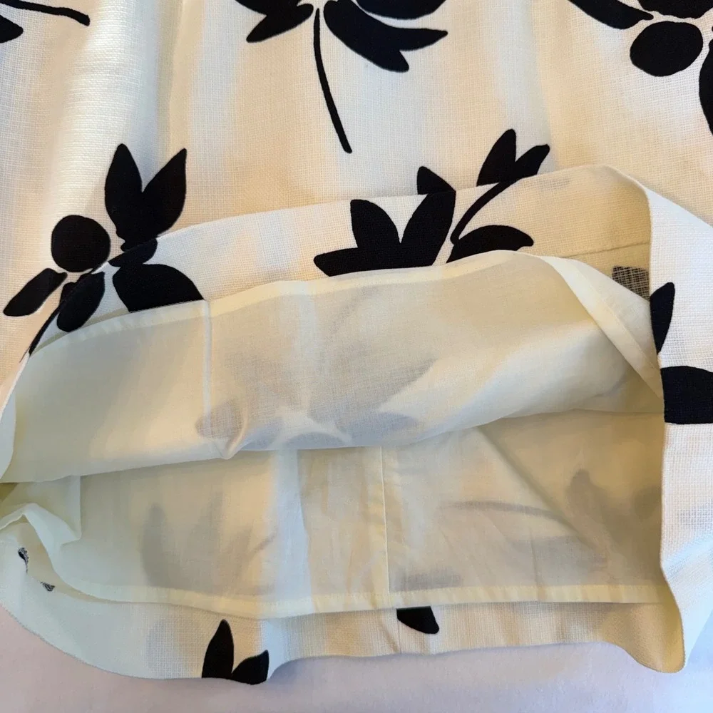 J.Crew Sheath Dress Women 14 Ivory Black Floral Cotton Pique Vacation Resortwear